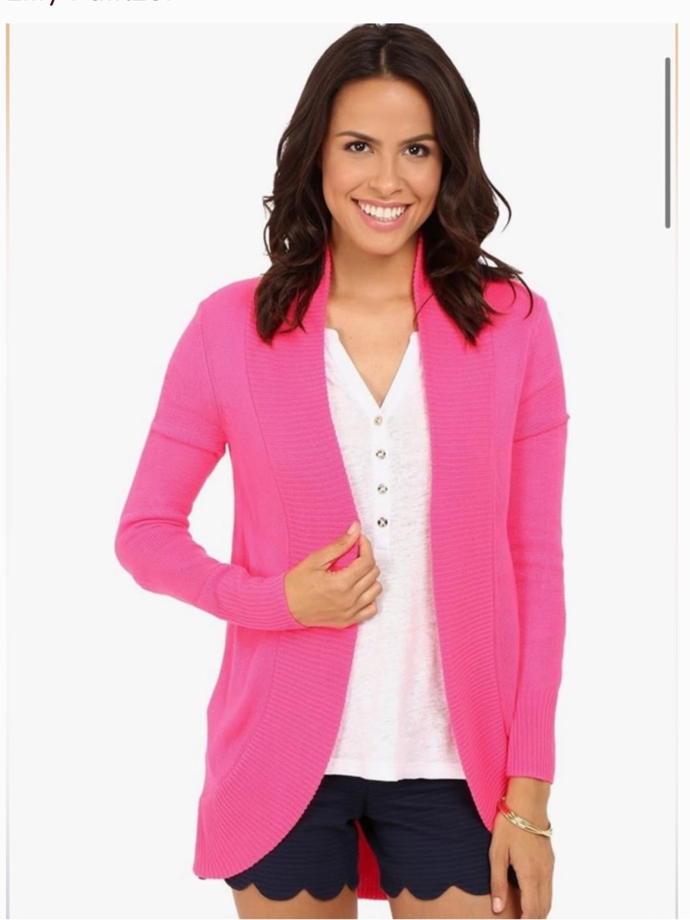 Lilly Pulitzer Bright Pink Open-Front Shawl Collar Cardigan - Picture 2 of 7